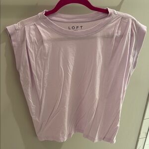LOFT Pink Boxy Crop Cap Sleeve Tee